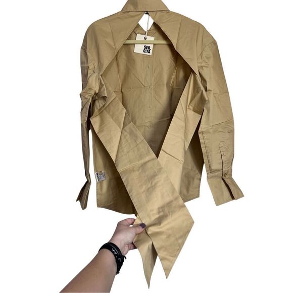 Revolve SER.O.YA Top Womens Size XS Croissant Mel Button Down Tie Open Back - Picture 4 of 13